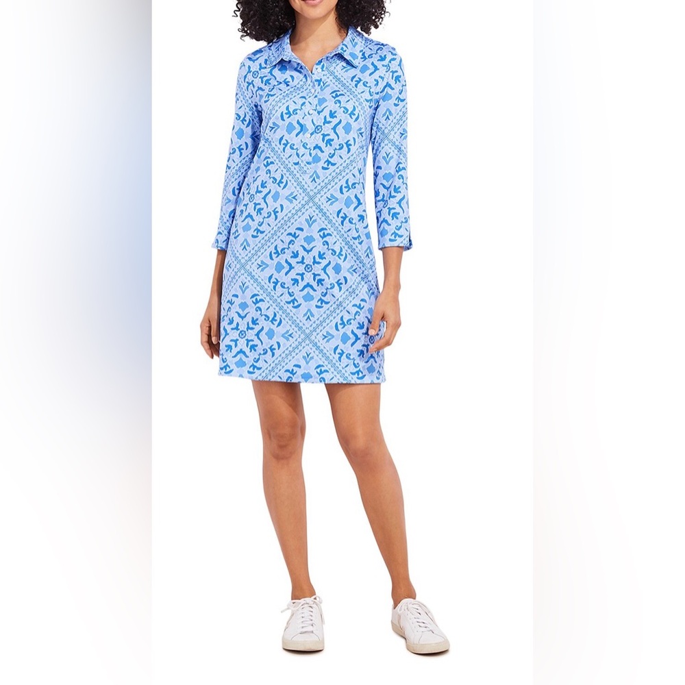 Vineyard Vines Nautical Margo Blue Calm Water Slinky 3/4 Shirtdress Sz M